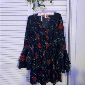 Wrap front flowy rose dress